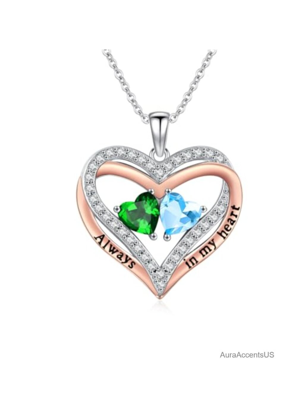 14K Gold Filled Double Heart Birthstone Necklace for Women